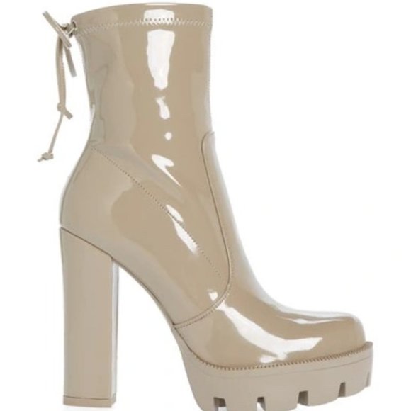 Callie Rainy Baby: Pink or Creamy Taupe Platform Lug Sole Chunky Heel Bootie - Picture 6 of 8